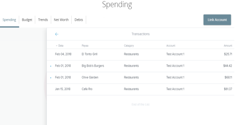 transactions in spending tab